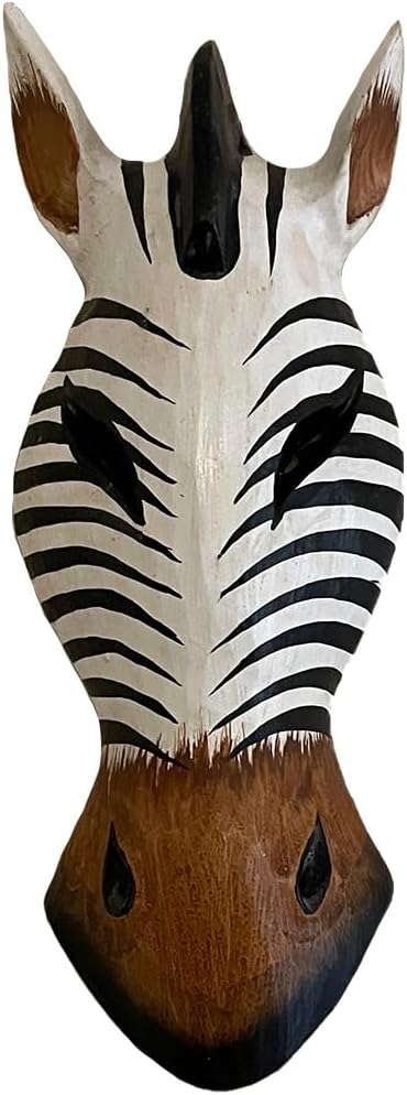 OMA African Zebra Wall Mask – Hand Carved Wooden Safari Wall Decor Art – Tribal Jungle Accent for Living Room