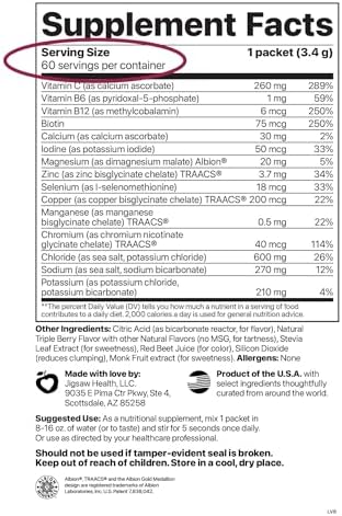 Jigsaw Health Electrolyte Supreme | Broad Spectrum of Electrolytes + Trace Minerals | Berry-Licious Flavor | 60 Servings (Packets)