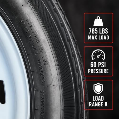 eCustomrim 2-Pack Trailer Tire Rim Assembly 4.80-12 480-12 4.80 5 Lug White | 12 Inch 5 Bolt on 4.5 Inch Center, Load Range B 4 Ply Tire
