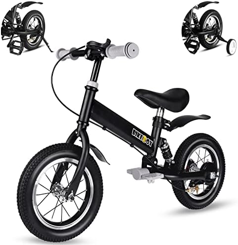 Balance Bike 2 in 1,The Dual Use of a Kids Balance Bike and Kids Bike,12 14 Inches for 2-6 Years Old,with Shock Absorbers, Fenders, Pedals, Auxiliary Wheels
