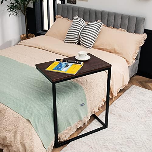Tangkula C Shaped End Table, Couch Sofa Side TV Tray for Coffee Snack Laptop, Vintage Bedside Table for Living Room, Bedroom