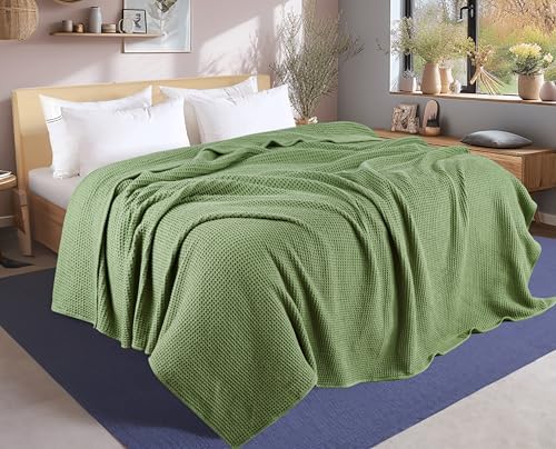 Tex Trend 100% Cotton Waffle Weave Blanket Queen Size - Soft, Breathable Cooling Blanket for Bed, Lightweight Cozy Summer & Spring Bedding, Grey, 90x90
