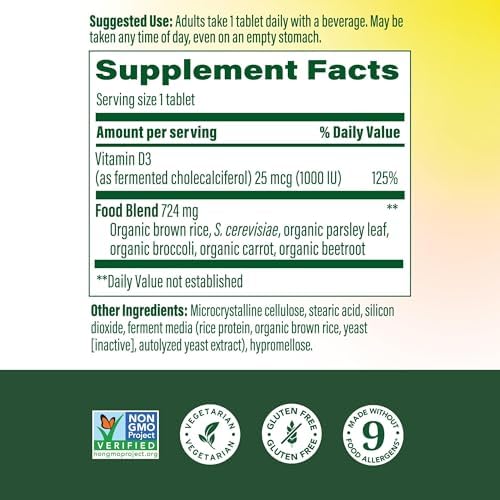 MegaFood Vitamin D3 1000 IU (25 mcg), Bone & Immune Health, 60 Tablets | Vitamin D3 Daily Support for Bone, Teeth, Muscle & Immune Health, Plus Real Food, Non-GMO, Vegetarian, 60 Servings