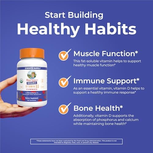 MARYRUTH'S Vitamin D3 Gummies, Adults & Kids Vitamin D, 60 Servings, Vegan | 2 Month Supply, Immune Support Supplement, 1000IU for Bone Health & Muscle Function, Vegan, Non-GMO, Gluten Free, 60 Count