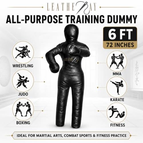LEATHERAY MMA Jiu Jitsu Grappling Dummy Judo Punching Bag,Brazilian Jiu Jitsu Dummy,Wrestling Grappling BJJ Dummy Black -Unfilled