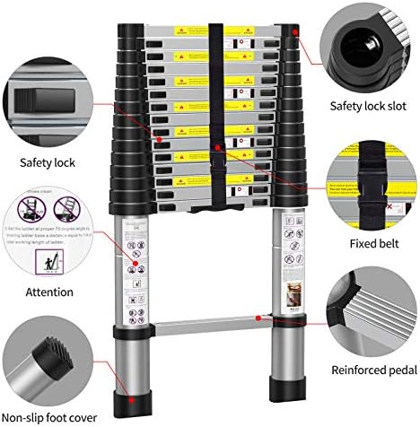 Telescoping Extension Ladder 12.5FT, Aluminum Telescopic Ladders with Carry Bag for Outdoor Indoor Use