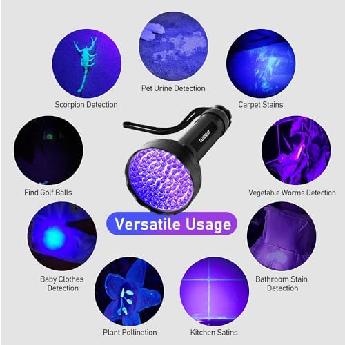 GLOSSDAY Blacklight Flashlight,128 LED UV Flashlights, Upgraded Bright Ultraviolet Flashlight Professional Black Light for Dog/Cat, Hunting Scorpions