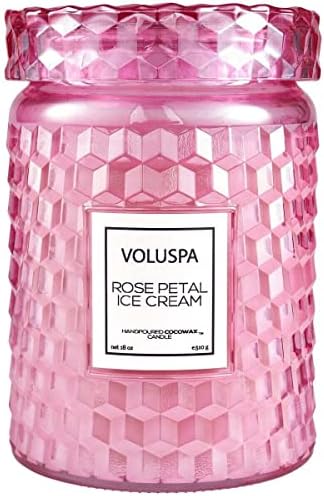 Voluspa Milk Rose, Large Candle Jar, 18 Ounce, 100 Hour Burn Time, Coconut Wax for Clean Burning, Handcrafted in the USA