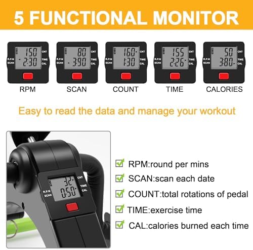 Pedal Exerciser Desk Exercise Bike Leg and Arm Bike with LCD Monitor Foldable (black/green)