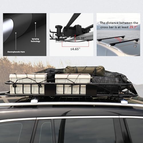 FORWODE 250LBS Universal Roof Rack Basket, 64"x39"x6" Rooftop Cargo Carrier Rack + Waterproof Cargo Bag 15 Cubic Feet(43"x34"x17")