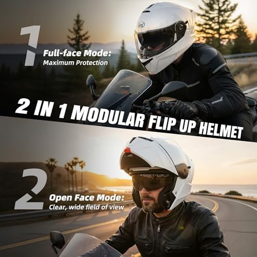 CYRIL Modular Motorcycle Helmet DOT Approved, Flip Up Full Face for Adults | Intercom ready, glasses friendly design with dual visors, extra smoke shield and carrying bag for street riding