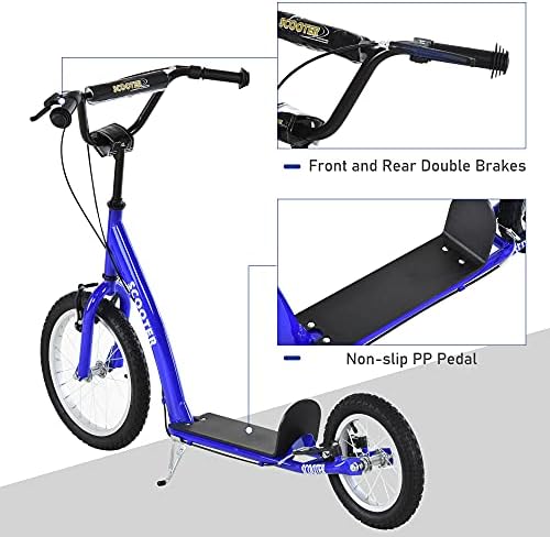 Aosom Youth Scooter Kids 5+ Adjustable Handlebar 16" Front 12" Rear