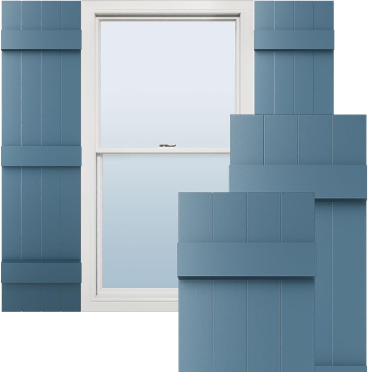 14"W x 59"H Lifetime Vinyl, Standard Four Board Joined, Board-n-Batten Shutters, w/Installation Shutter-Lok's & Matching Screws (Per Pair), Forest Green