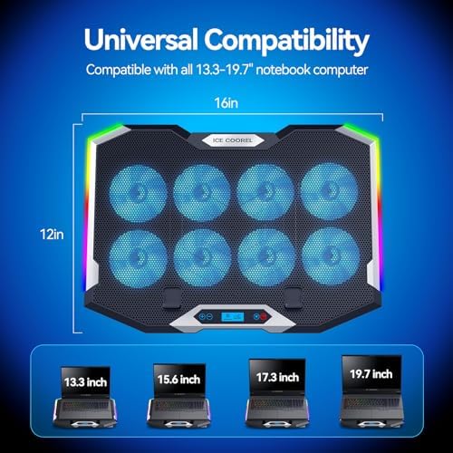 ICE COOREL Gaming Laptop Cooling Pad 15-17.3 Inch, Laptop Fan with 6 RGB Cooling Fans, Laptop Cooling Stand with 6 Height Adjustable