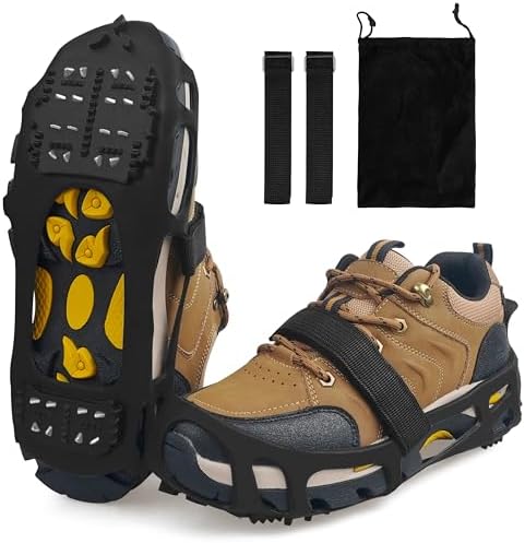 Ice Cleats for Shoes and Boots,Crampons Snow Traction Cleats for Walking on Snow and Ice,Non-Slip Shoe Grippers Slip-on Overshoe Stretch Footwear for Winter Walking Hiking Fishing