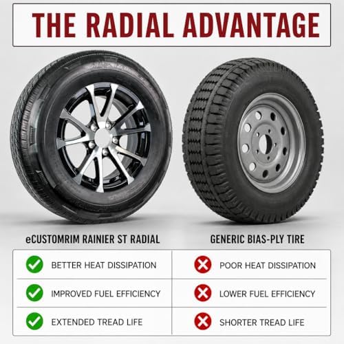 eCustomrim 2-Pack Radial Trailer Tire Rim Assembly ST205/75R15 5 Lug Black | 15 Inch Load Range D 8 Ply Tire With Curb Guard