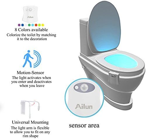 Ailun Toilet Night Light Motion Sensor LED 8 Colors Changing, 2 Pack | Motion Sensor Activated, Toilet Bowl Illuminate, Battery Not Included