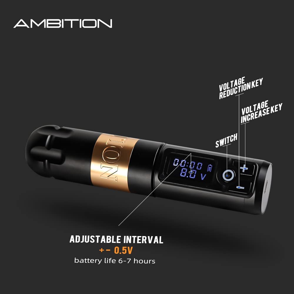 Ambition Soldier Rotary Battery Pen Tattoo Cartridge Machine with 2400mAh Power Japan Coreless Motor Digital LED Display Tattoo Equipment Supply for