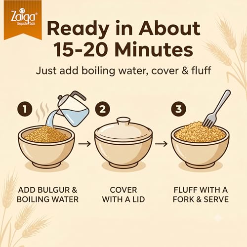Zaiqa Bulgur Wheat #3 Coarse Grain - 2LB | 100% Whole Durum, Non-GMO & Vegan | Quick-Cooking Ancient Grain for Pilaf, Hearty Sides, Stuffing & Soups