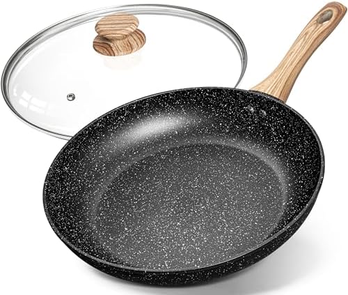 MICHELANGELO 8 Inch Nonstick Frying Pan with Lid, Non Stick Small Frying Pan with Non-Toxic Coating, Non-Stick Skillet with Ergonomic Handle
