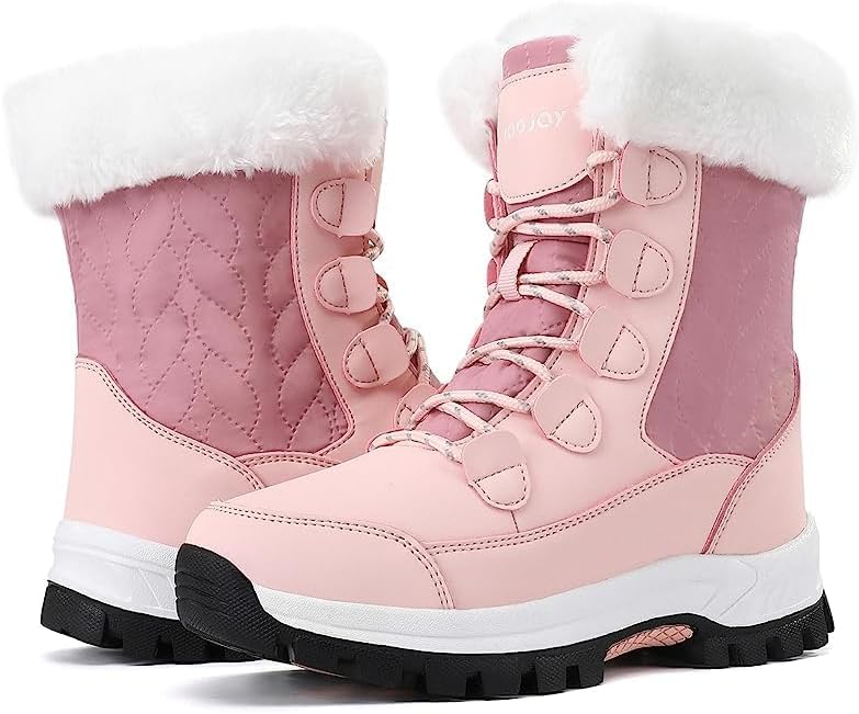COOJOY Womens Waterproof Winter Snow Boots Warm Shoes Furry Mid Calf Lightweight Walking Hiking Booties