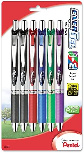 Pentel EnerGel RTX Retractable Liquid Gel Pen, (0.7mm), Medium Line, Metal Tip, Black Ink, Pack of 6 (BL77BP6A)