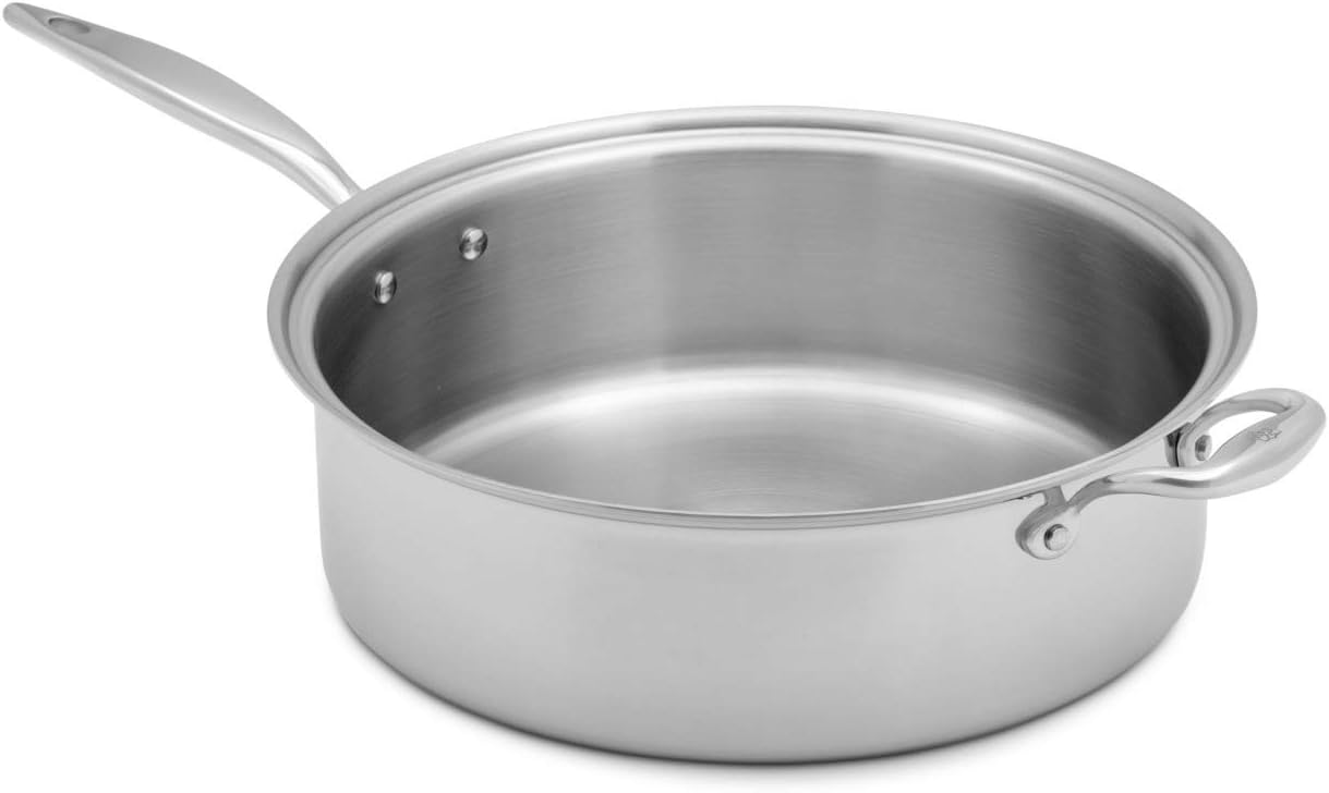 Heritage Steel 6 Quart Rondeau with Lid - Titanium Strengthened 316Ti Stainless Steel with 5-Ply Construction - Induction-Ready and Fully Clad, Made in USA