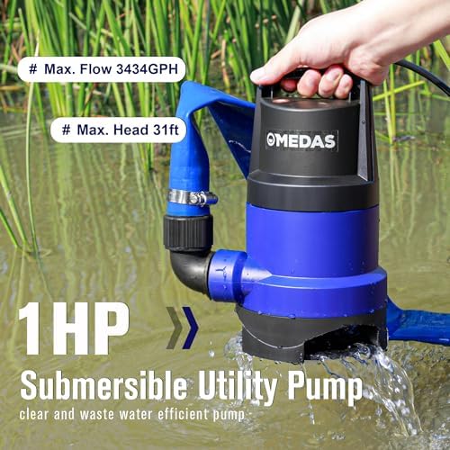 MEDAS 1HP 3434 GPH Sump Pump Submersible Clean/Dirty Water Pump Portable Utility Pump with 16.4ft Cord for Swimming Pool Garden Basement Tub Pond