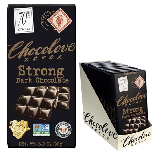 Chocolove Strong Dark Chocolate Bars | 70% Cocoa | Strong & Smooth Premium Dark Chocolate | Rainforest Alliance Certified, Non-GMO