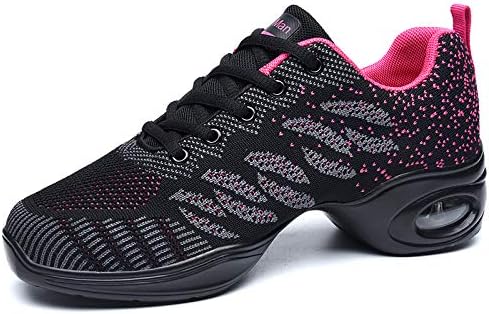 Slow Man Women's Jazz Shoes Lace-up Sneakers - Breathable Air Cushion Lady Split Sole Athletic Walking Dance Shoes Platform