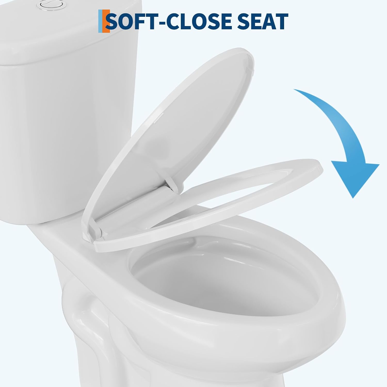 Two-Piece Toilets for Bathrooms, Comfort ADA Toilet with 19" Height, Elongated with Soft Close Seat, Power Flush 1.28 GPF