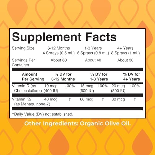 MaryRuth's Organic D3 + K2 Spray for Adults & Kids for Bone Health, 1 Fl Oz | Bone Health, Vitamin D3 as Cholecalciferol, Immunity, Mineral Absorption