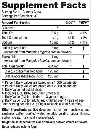 Nordic Naturals Kids Eye Health Gummies w/ 484mg Omega-3 + Lutein, 30 Count