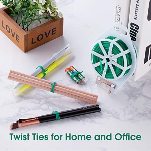 328 Feet (100m) Garden Plant Twist Tie with Cutter Reusable for Plants Growth and Care, Tie Wire Reel for Home and Office Cable Organization