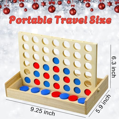4 in a Row Wooden Connect Board Game, Foldable Line up 4 Game, Classic Strategy Family Fun Toy, Wood Connect Game for Kids and Adults (Travel Size)