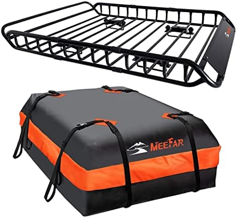 Roof Rack Rooftop Cargo Carrier Basket 65"*39"*6"+Waterproof Bag 20 Cu.Ft. | Roof Basket include Cargo Net with Hooks,Ratchet Straps,Combination Lock|200 Lbs Capacity,Universal Rooftop Large Roof Rack
