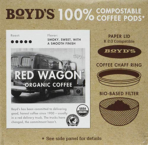 Boyd's Organic Red Wagon Dark Roast Coffee Pods Keurig Compatible, 72 Count | 100% compostable pods, Arabica beans, Colombia, Peru & Mexico, smooth