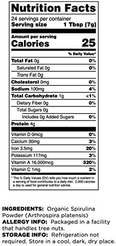 Terrasoul Superfoods Organic Spirulina Powder, 6 Oz, Vegan Protein, Green Superfood Boost for Smoothies, Detoxifying Elixirs, and Immune Support