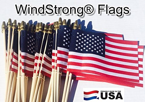 Lot of -50-4x6 Inch Double Sided US American Hand Held Stick Flags Spear Top WindStrong Made in the USA