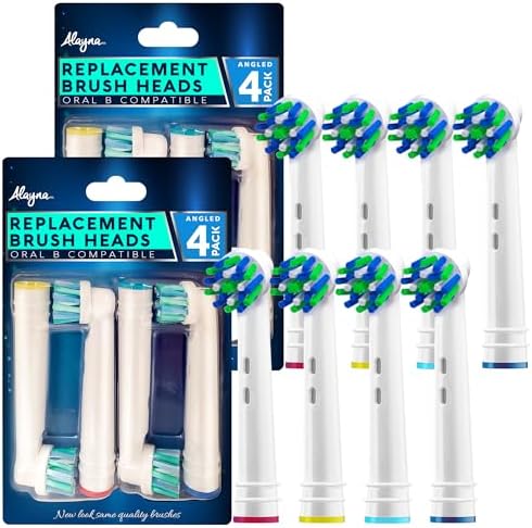 Alayna Toothbrush Heads Compatible with Oral-B, Cross-Style, 4 Pack | Replacement Brush Head Refills Compatible with Braun Oral-B Electric Toothbrushes and Most Click-On Handles