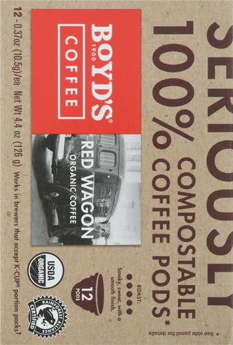 Boyd's Coffee Red Wagon Single Serve, 12 Count | BPI certified, Rainforest Alliance beans, smoky flavor, smooth finish, roasted in Portland, Oregon