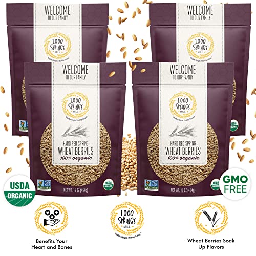 1000 SPRINGS MILL - Organic Hard Red Spring Wheat Berries - Used for Organic Flours, Cereals, Salads