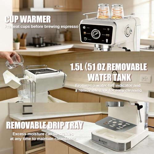 MZRIGG 8023 20 Bar Semi-Automatic Espresso Machine, 1350W Fast Heating Coffee Maker with Milk Frother Steam Wand