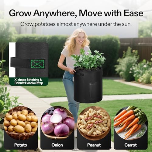 VIVOSUN 5-Pack 7 Gallon Potato Grow Bags, Roll-up Harvest Window