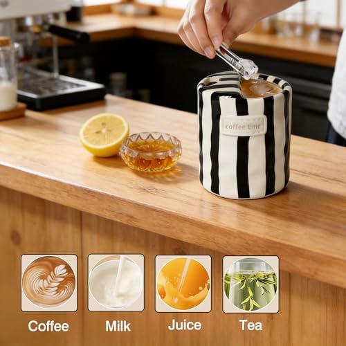 Ceramic Coffee Mugs 10 oz Retro Striped Coffee Mug No Handle with Straw | Porcelain Coffee Cups Hand-Painted Striped Art
