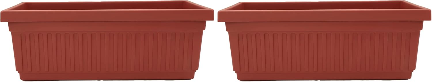 The HC Companies Venetian Window Planter Box w/Drain Plug - Long Planter Box for Windowsills, Balconies & More - Plastic Rectangular Outdoor Planters for Herbs & Flowers (18" Clay, Pack of 1)