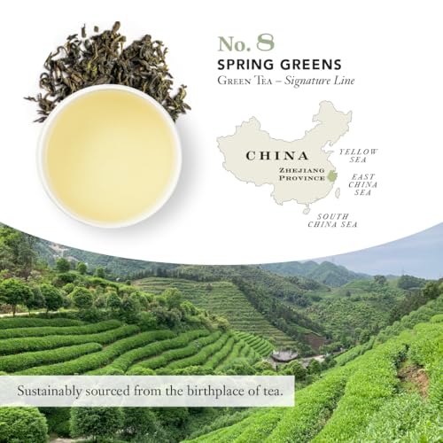 Smith Teamaker Spring Greens, Mao Feng Green Tea, 15 Sachets, 1.3oz each | Full Leaf Green Tea, Caffeinated, Sugar Free, Sustainably Grown, Plant Based Sachets, Microplastic-Free