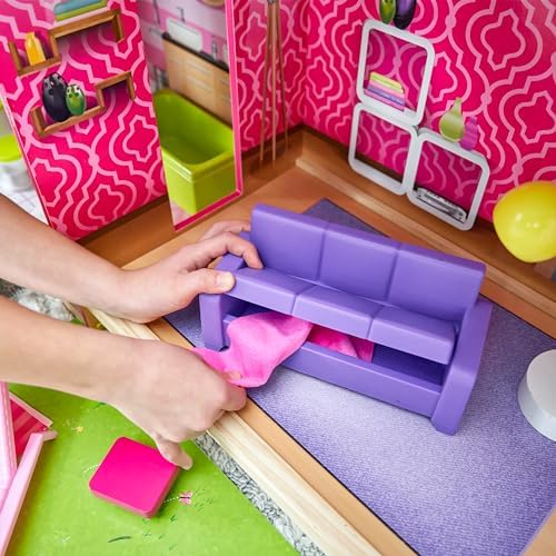 KidKraft Uptown Wooden Modern Dollhouse with Lights & Sounds, Pool and 36 Accessories | Over 3 Feet Tall Pink Mansion Doll House, Working Elevator