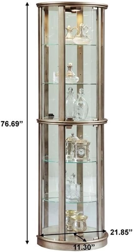 Lighted Hardwood Half Round 5 Shelf Curio Cabinet in Aged Silver Finish