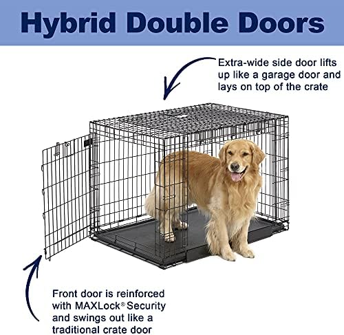 MidWest Homes for Pets Medium Ovation Double Door 30-inch Folding Metal Dog Crate, Front and Up & Away Side Doors, Space-Saving Design